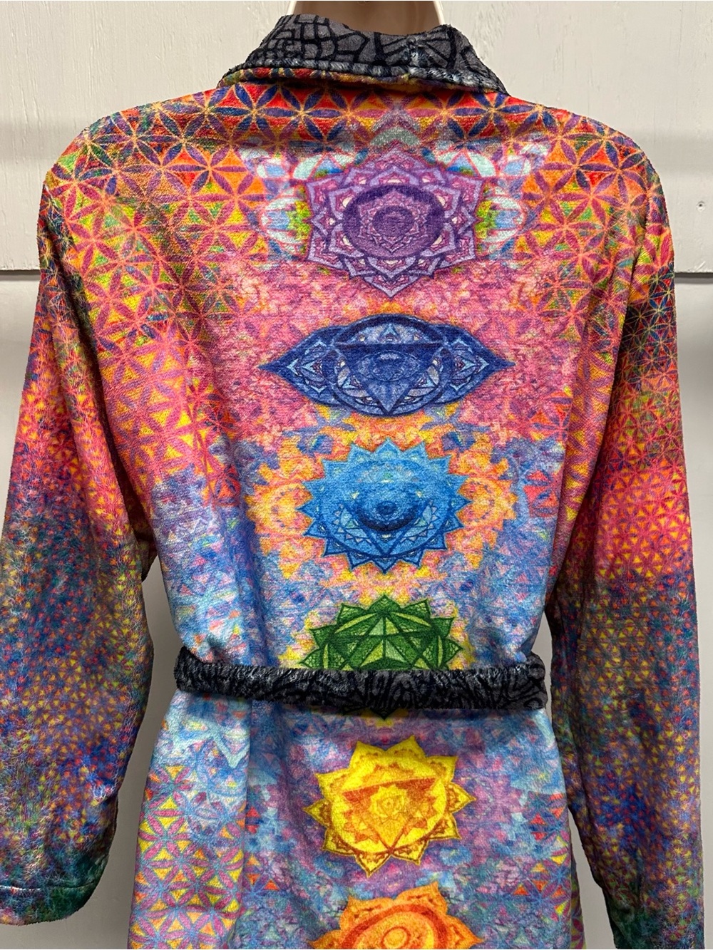 Chakra awakening plush fleece robe unisex size small soft fluffy hippie boho - Picture 5 of 10